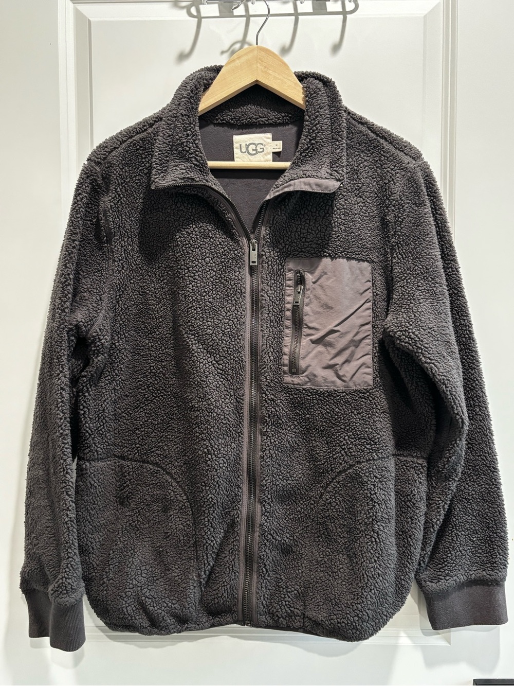 UGG Men's Dark Gray Sherpa Zip-Up Jacket with Chest Pocket